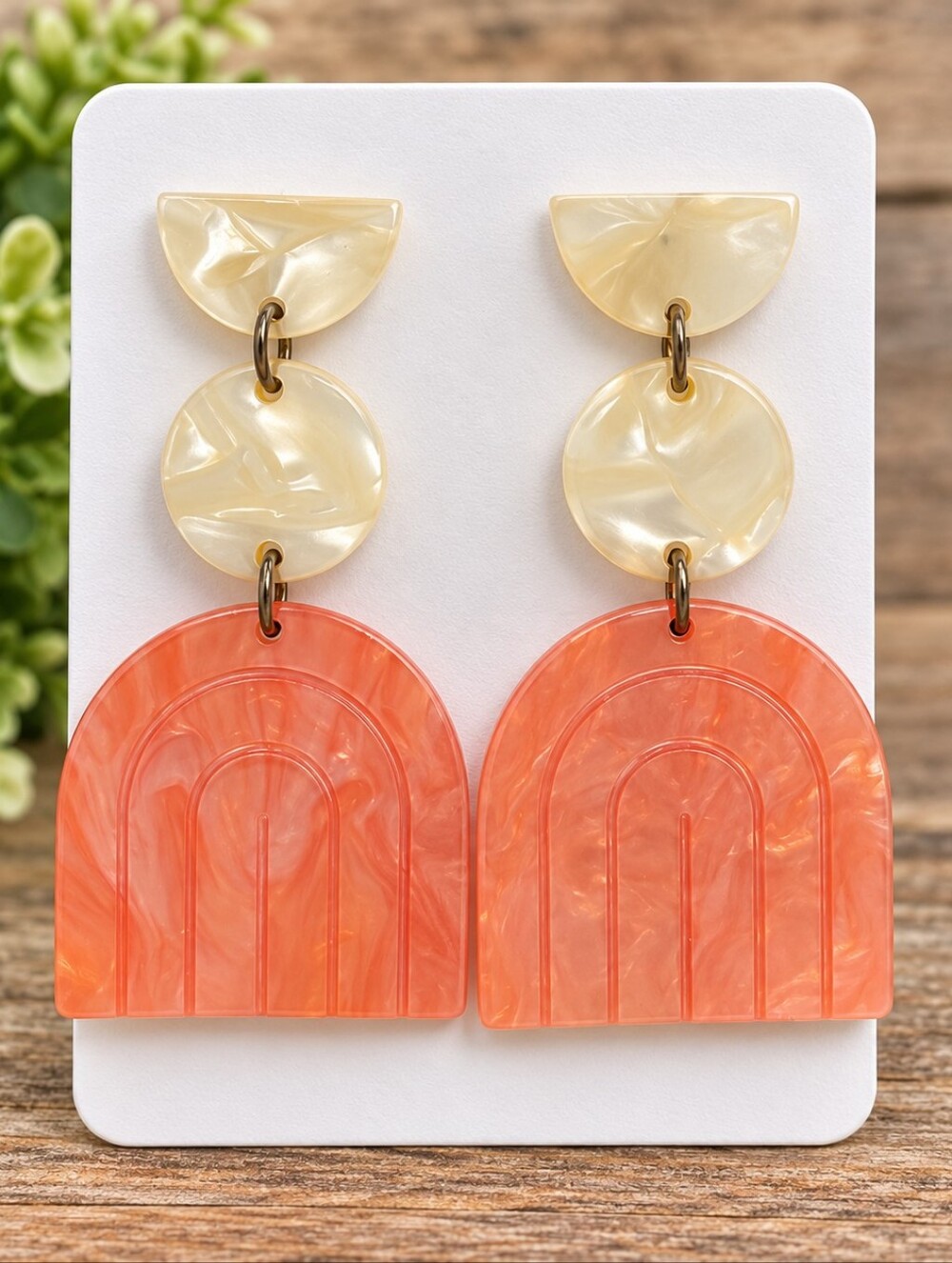 Handmade Peach & Ivory Acrylic Rainbow Statement Dangle Earrings